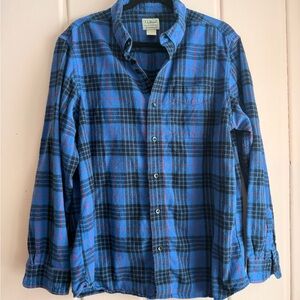 L.L. Bean Men's Blue and Black 100% cotton Plaid flannel Shirt Sz large